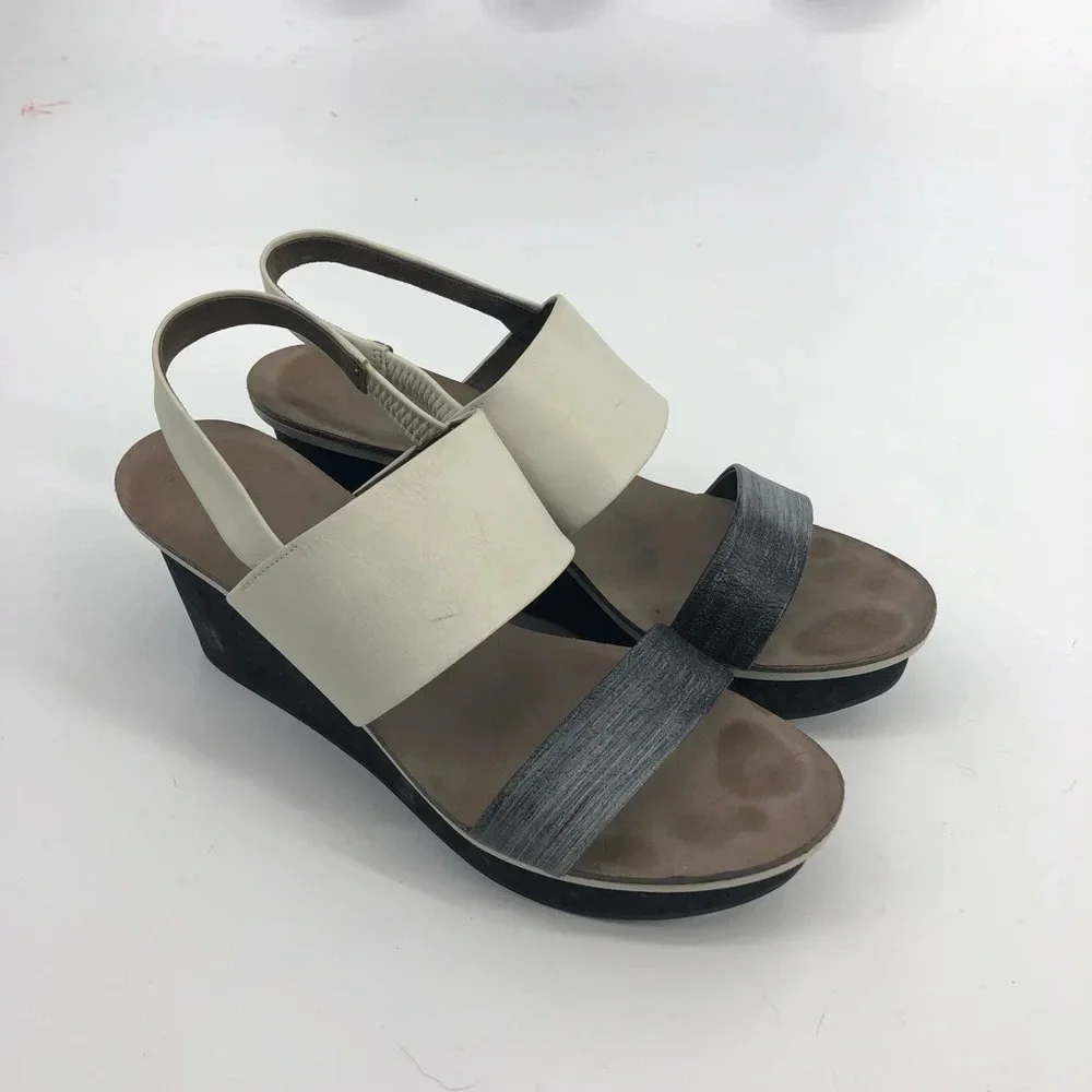 Sundance COCLICO Mandrake cork wedge heel leather sandal 40 white gray